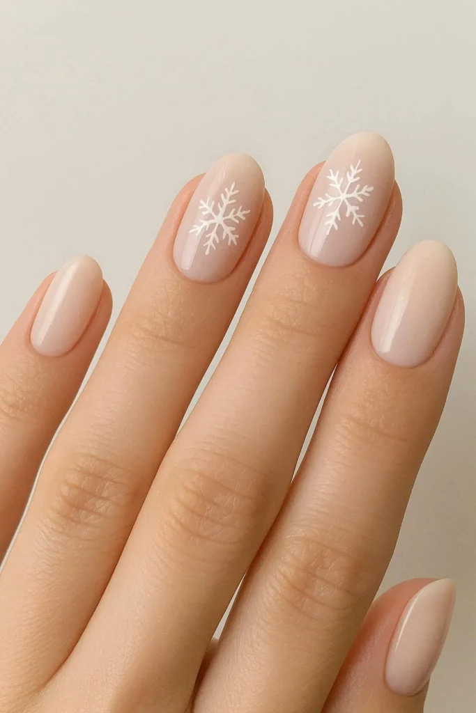 Minimalist snowflake accent nails for winter season