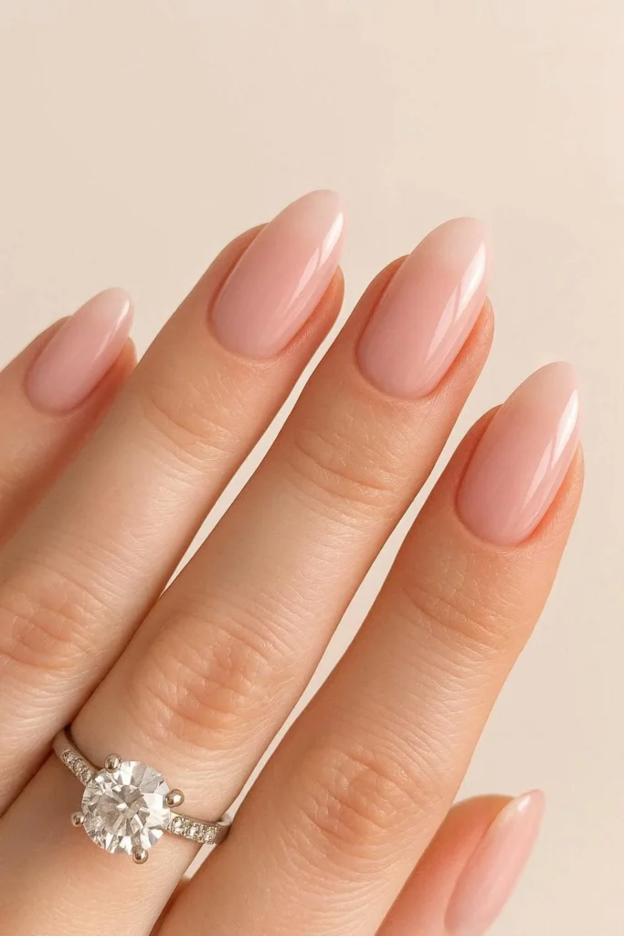 Soft pink winter wedding nails blush romantic bridal manicure
