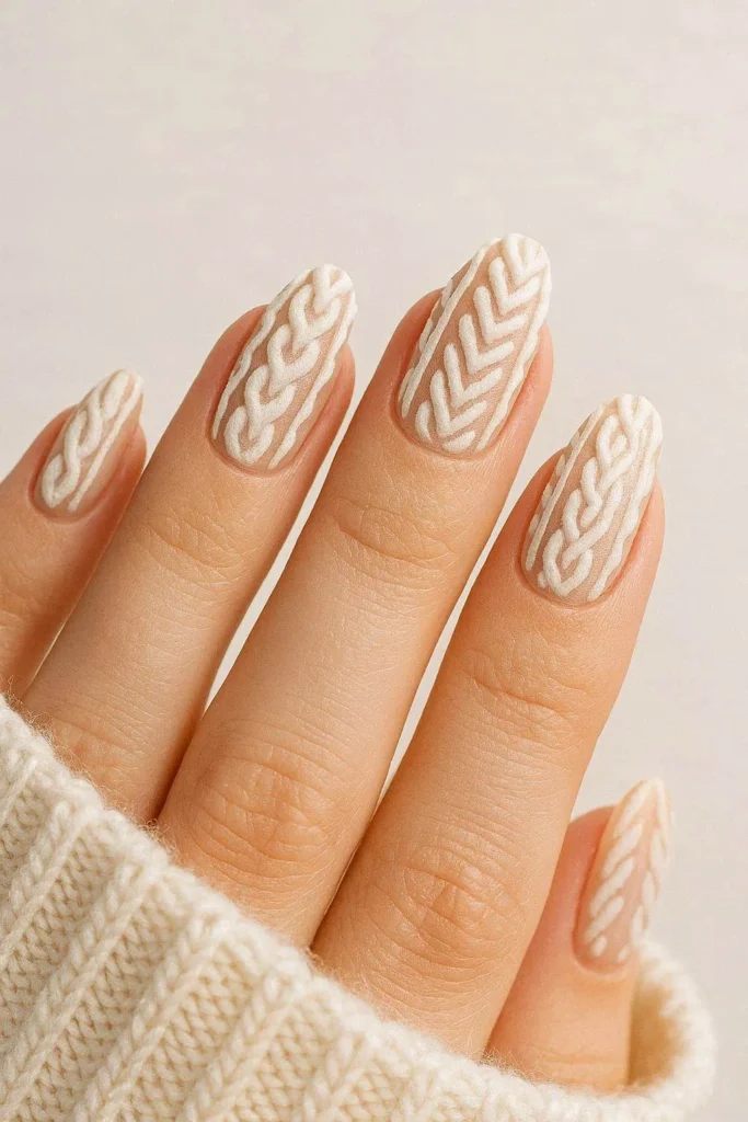 Sweater inspired wedding nails textured knit bridal December design