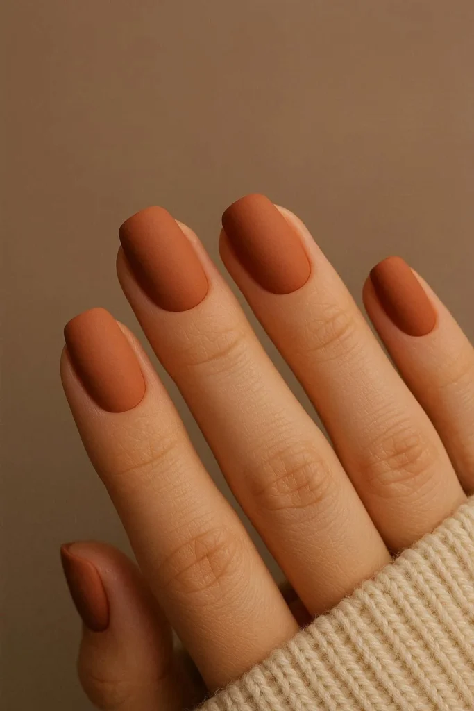 Earthy terracotta matte nails for sophisticated autumn nail design