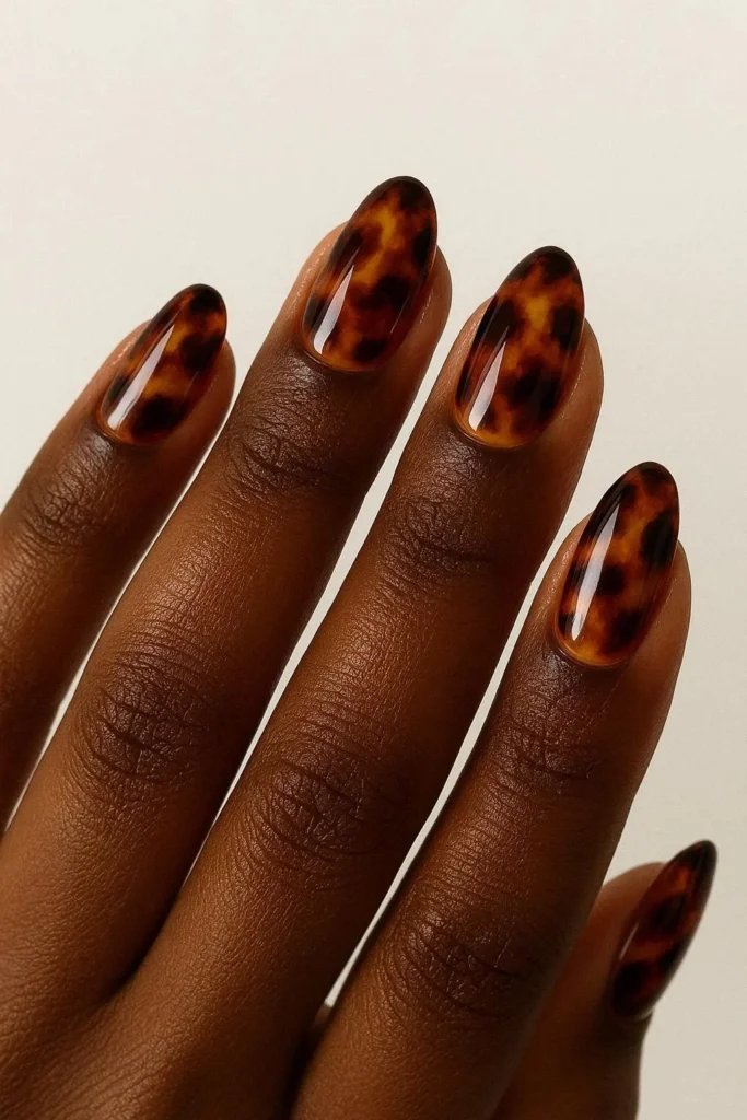  Rich tortoiseshell amber brown layered nails dark skin 
