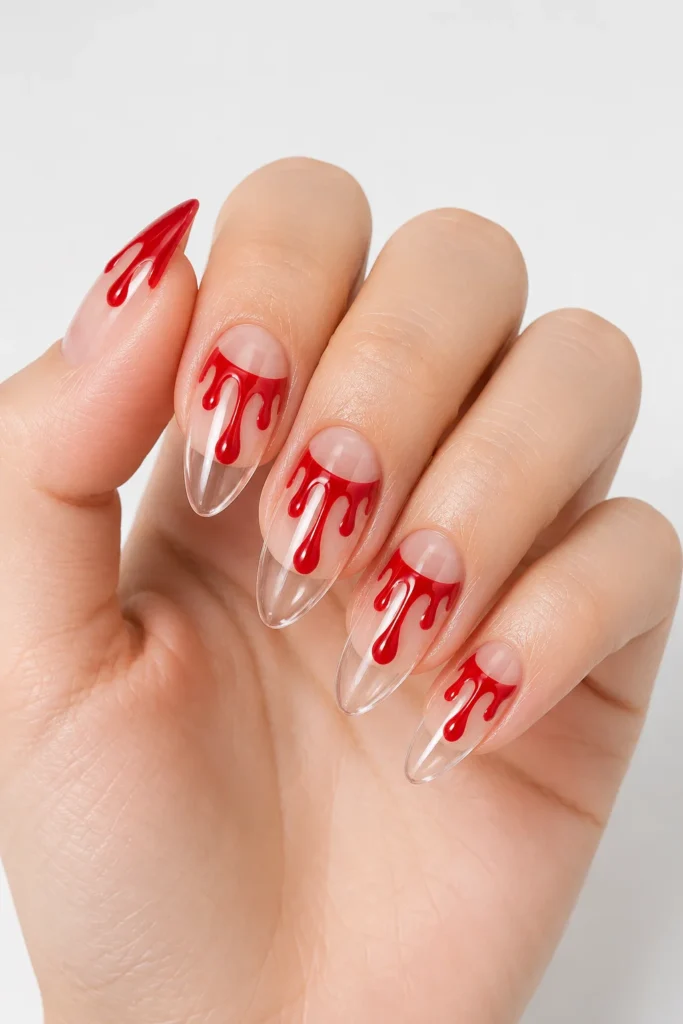 Clear jelly nails with floating blood drip effect 