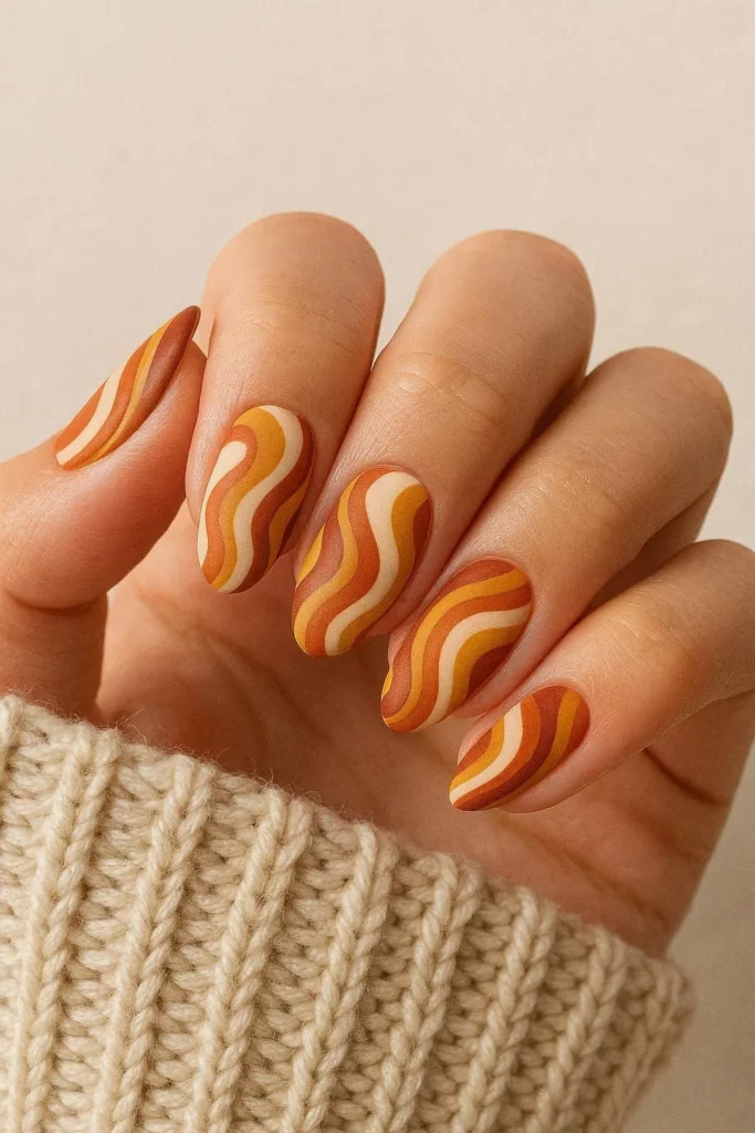 Sweater weather swirl nails cozy autumn nail design
