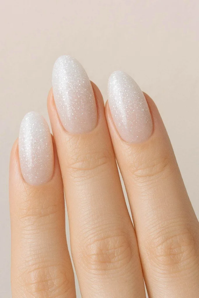 White glitter ombre nails perfect for weddings and winter