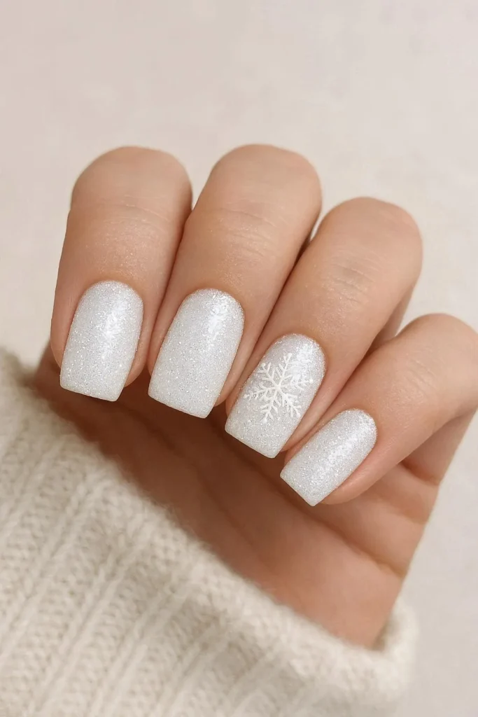 White glitter winter nails sparkling seasonal nail design