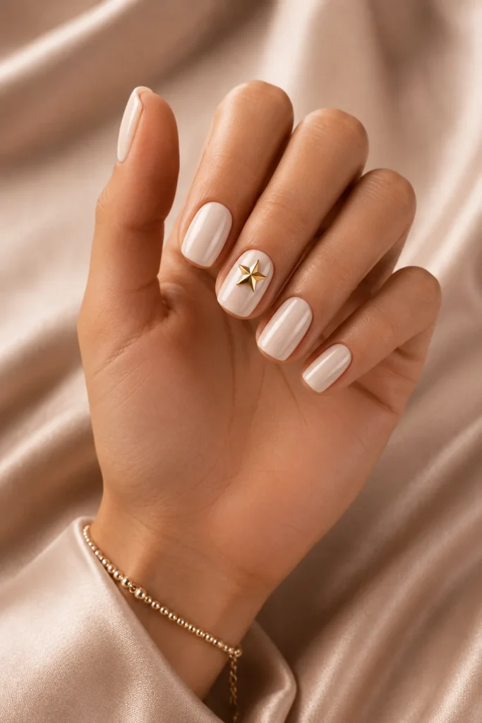 Glossy nails with gold 3D star charm accent