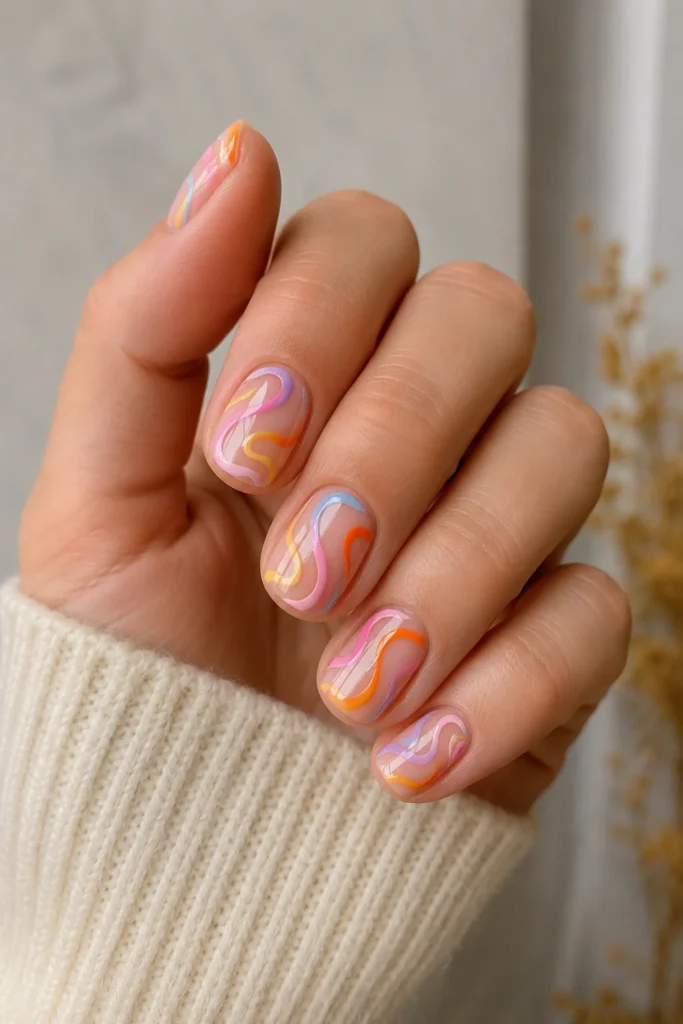 abstract swirl short nail design