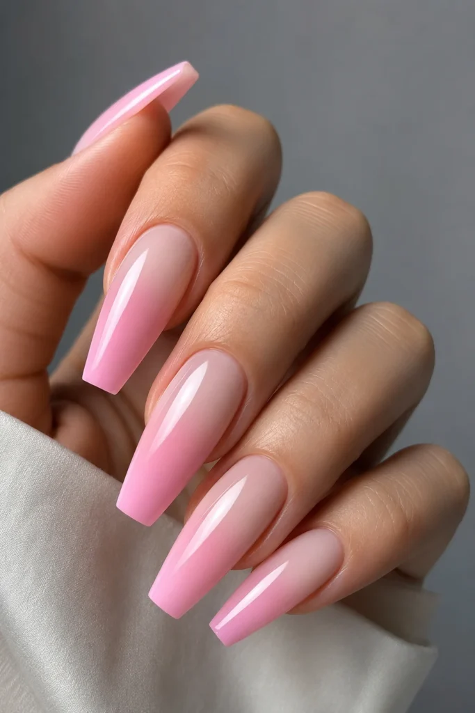 Airbrushed pink gradient French tip manicure