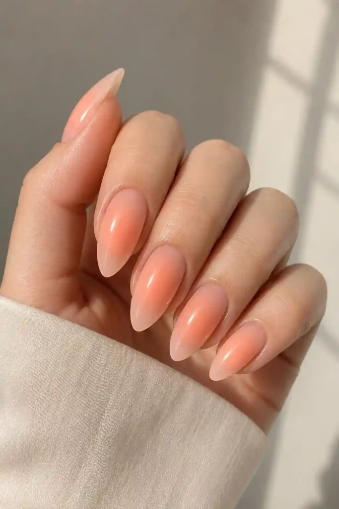 Almond shaped spring aura nails soft blended pastel color