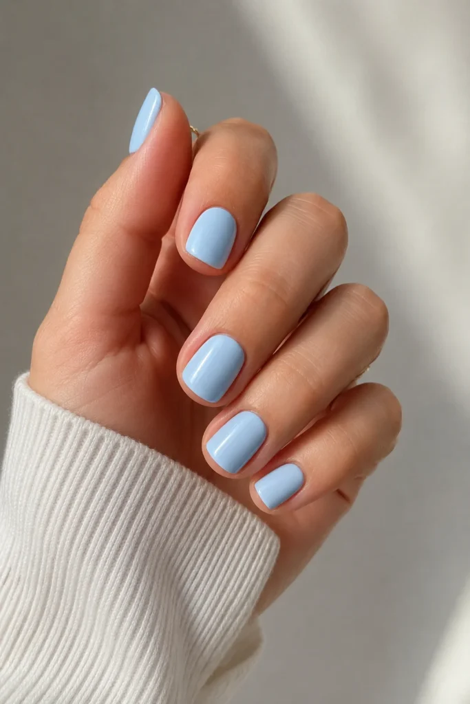 Soft pastel blue short nails
