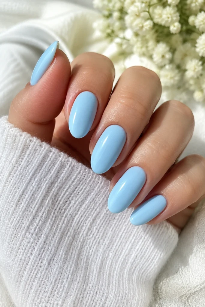Baby blue pastel nails pregnancy friendly design