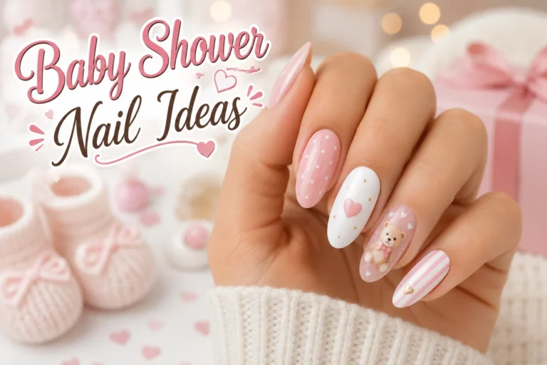 Elegant baby shower nails with pastel adorable designs