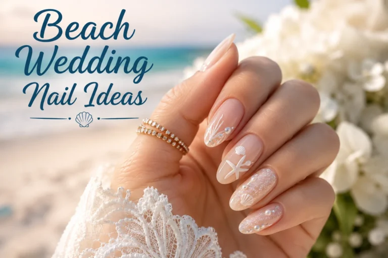Romantic beach wedding nail ideas with elegant seaside bridal manicure
