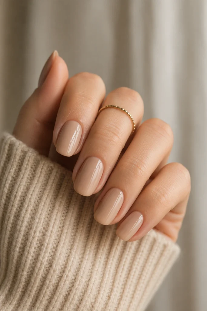 Warm beige neutral nails maternity manicure