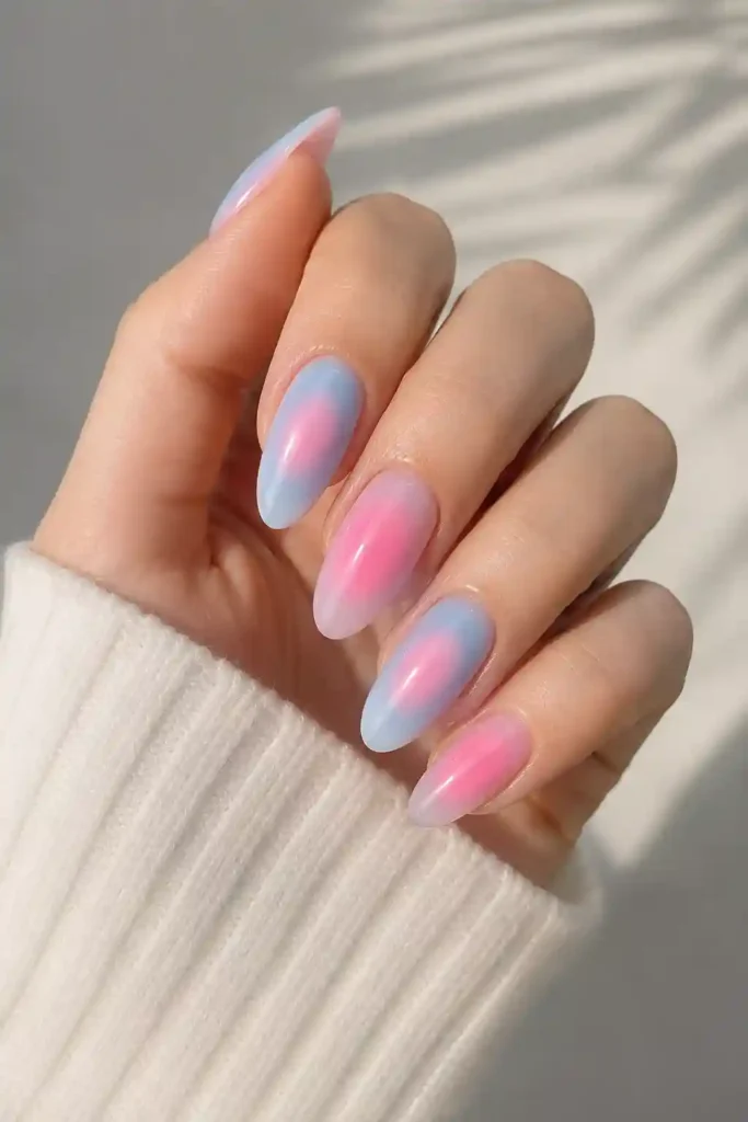 Blue and pink aura nails cotton candy spring pastel set