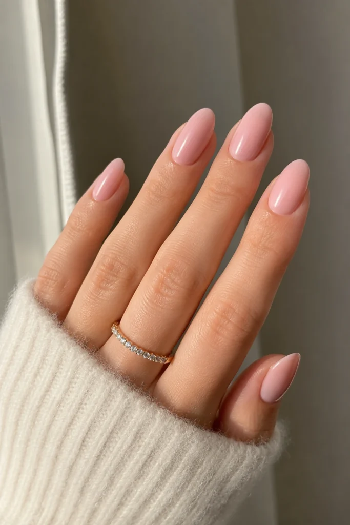 Blush pink almond nails romantic elegant manicure