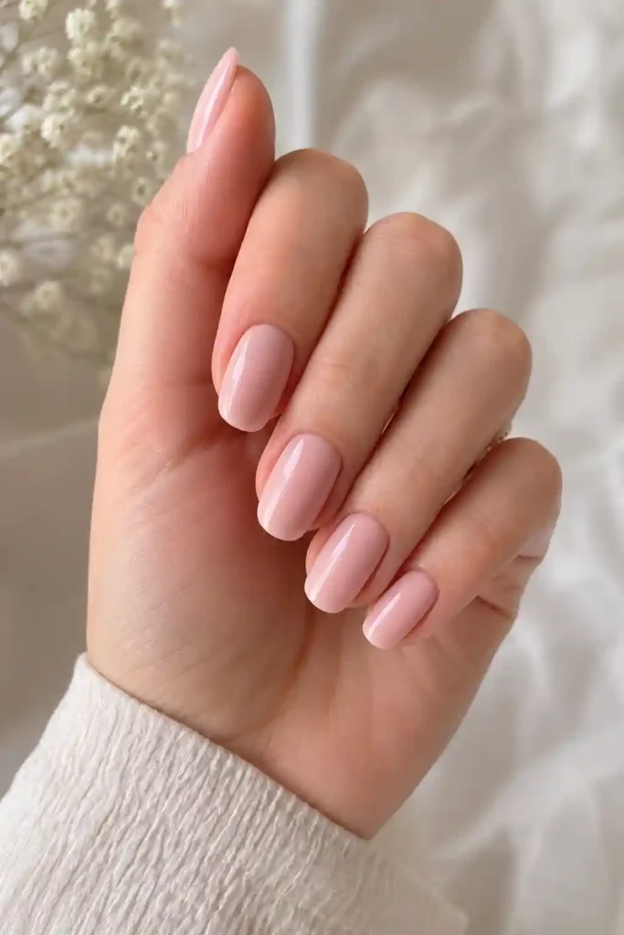 Soft blush pink pastel nails for spring manicure inspiration