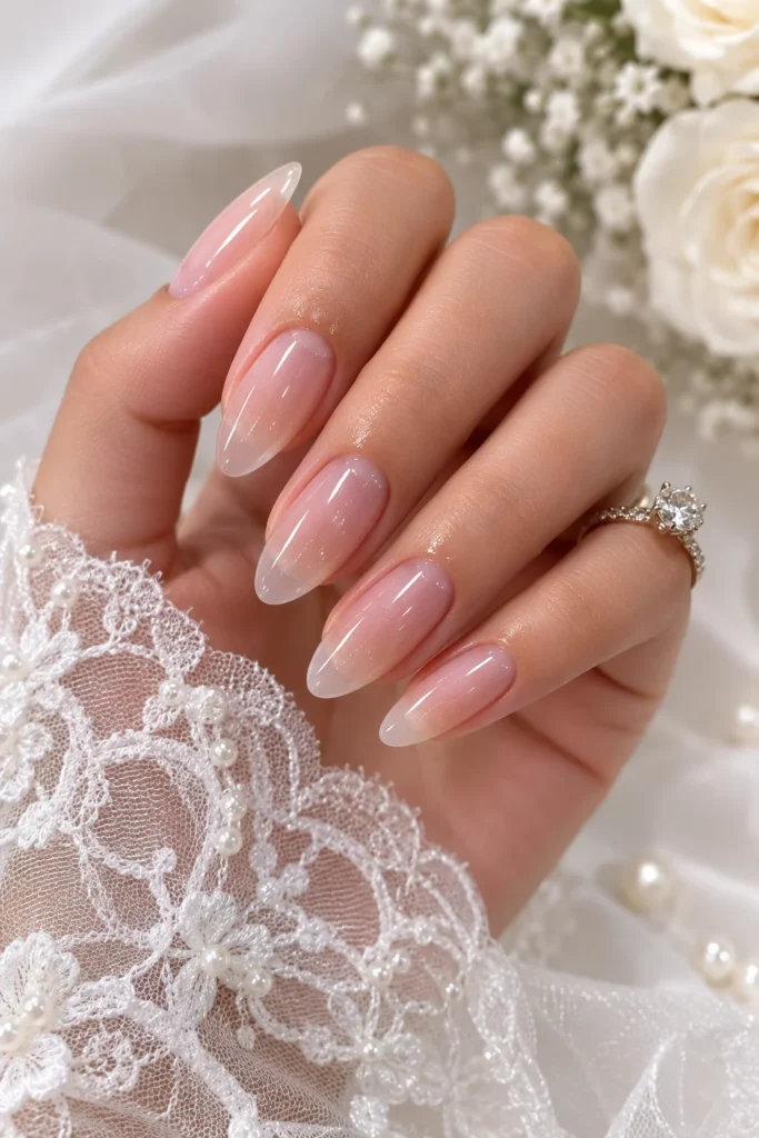 Bridal clear gloss nails timeless wedding manicure look