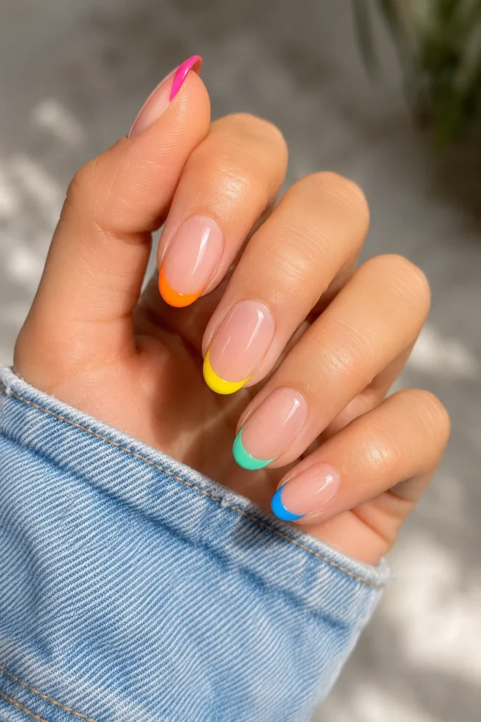 Bright mixed color french tip nail design