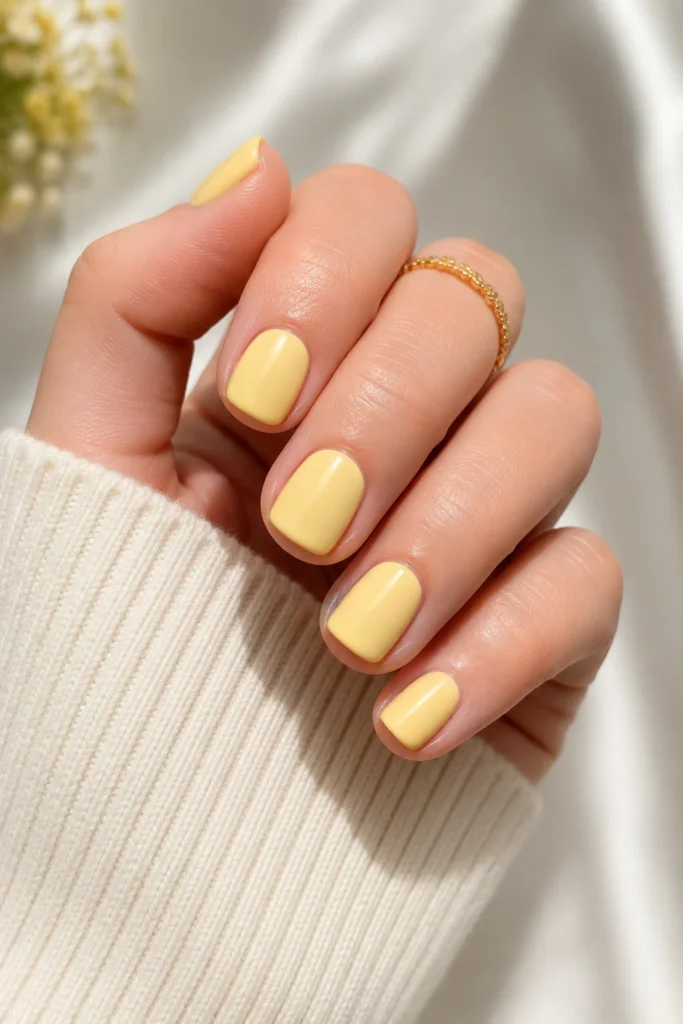 Pastel butter yellow short nails