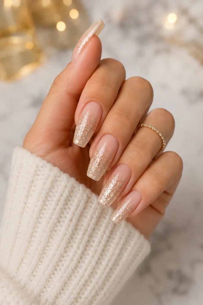 Champagne glitter ombre bridal shower nails