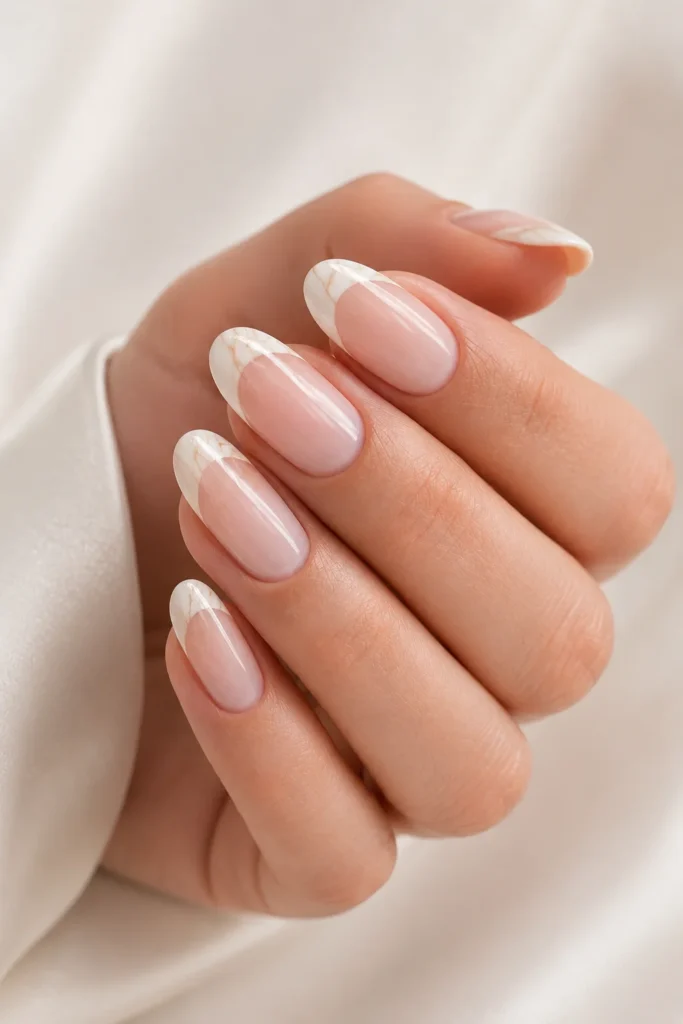 Champagne marble French tip nail design