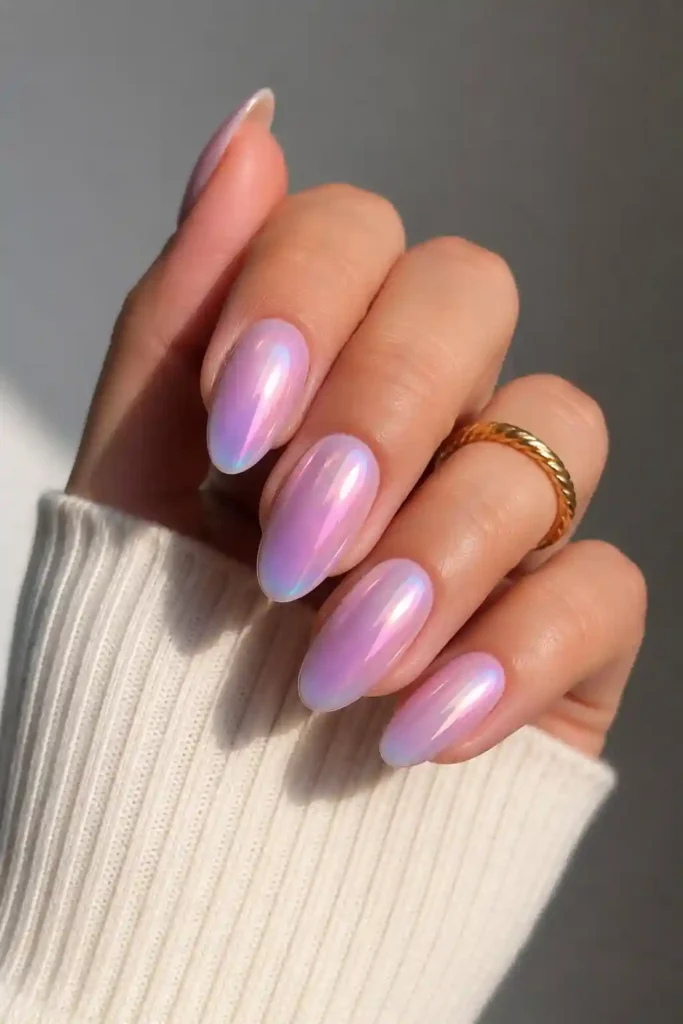 Chrome aura nails pastel gradient metallic finish spring