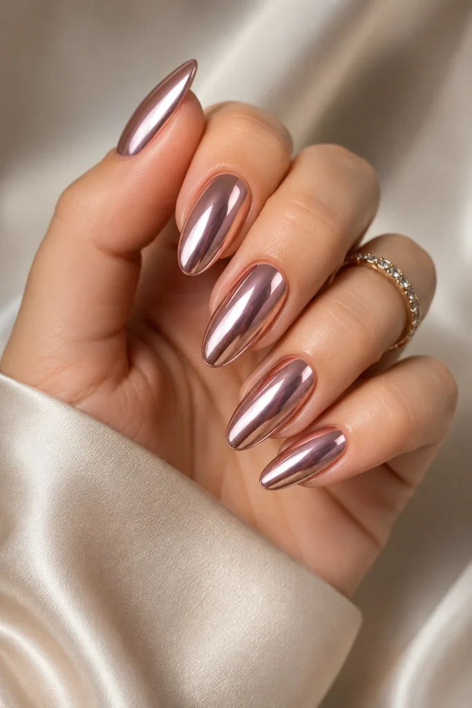 chrome finish dip powder nails luxe manicure