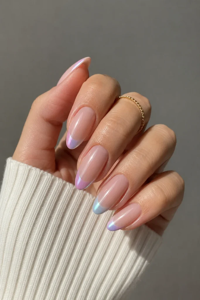 Soft chrome ombre french tip nail design