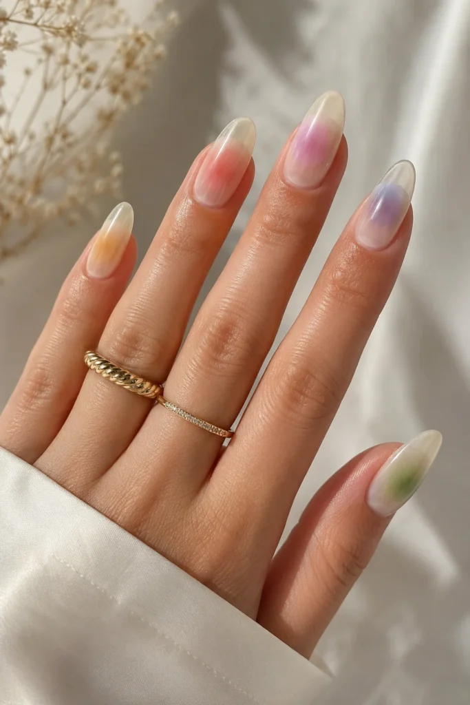 Clear aura nails dreamy cloudy color blend design