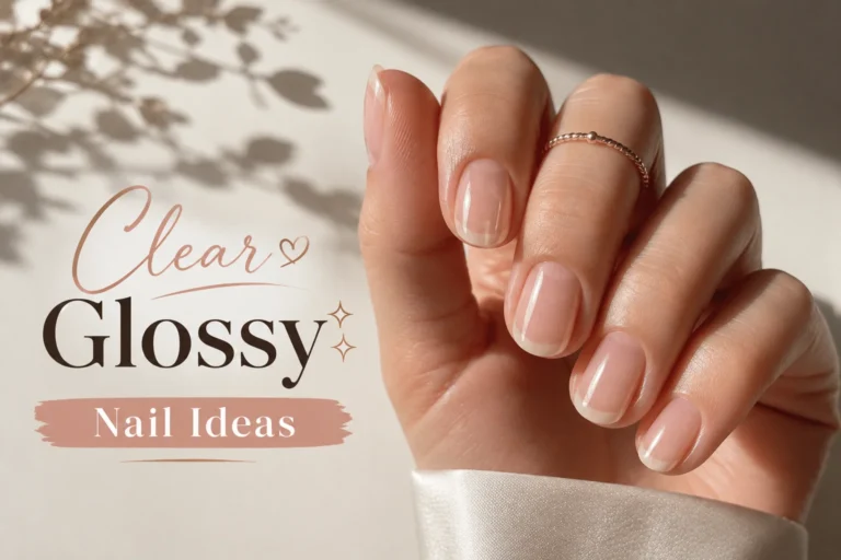 Clear glossy nails with clean elegant timeless manicure style