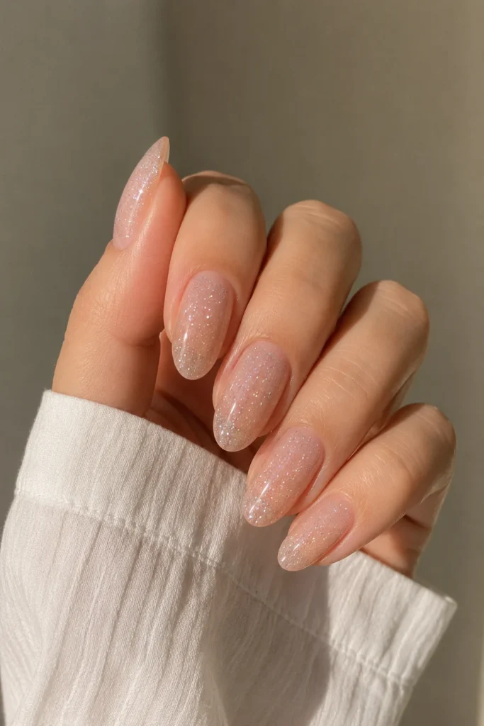 Clear nails with fine micro glitter sparkle shine