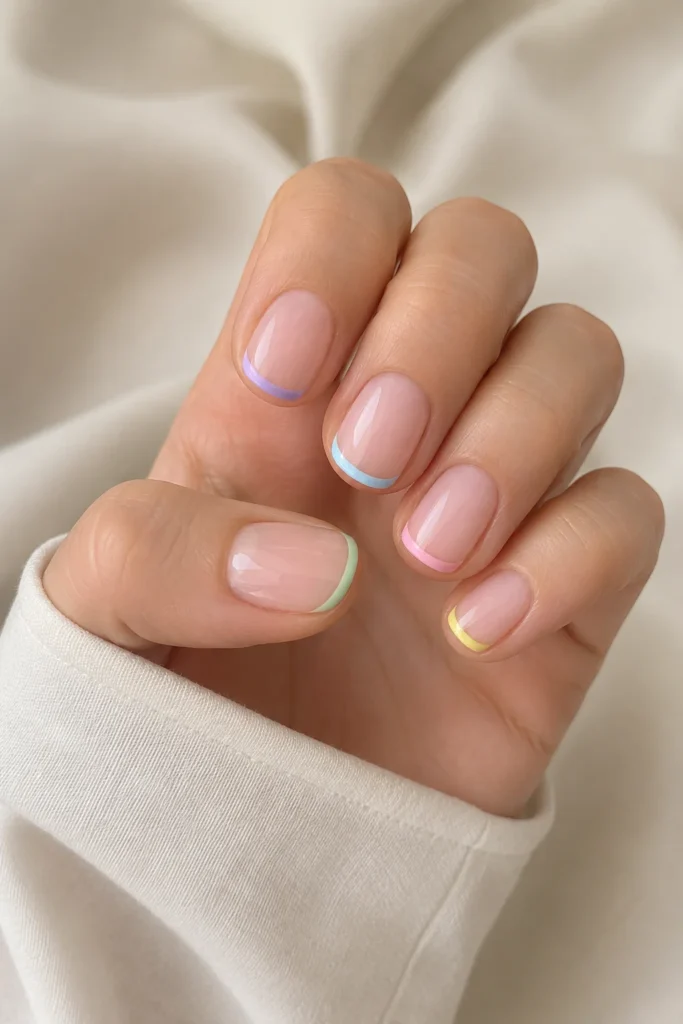 colorful micro french tip short nails