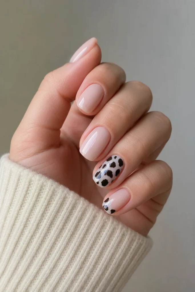 cow print accent short nails