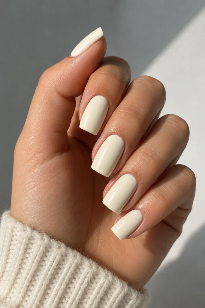 Cream white nails glossy finish maternity look