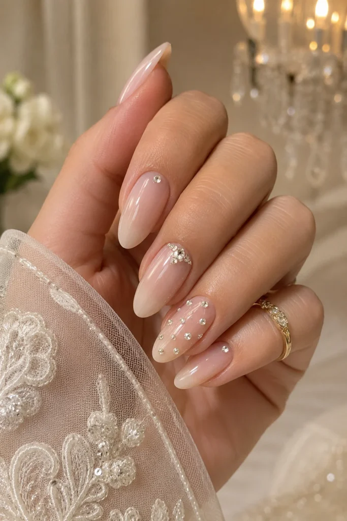 Rhinestone crystal accent bridal shower nails
