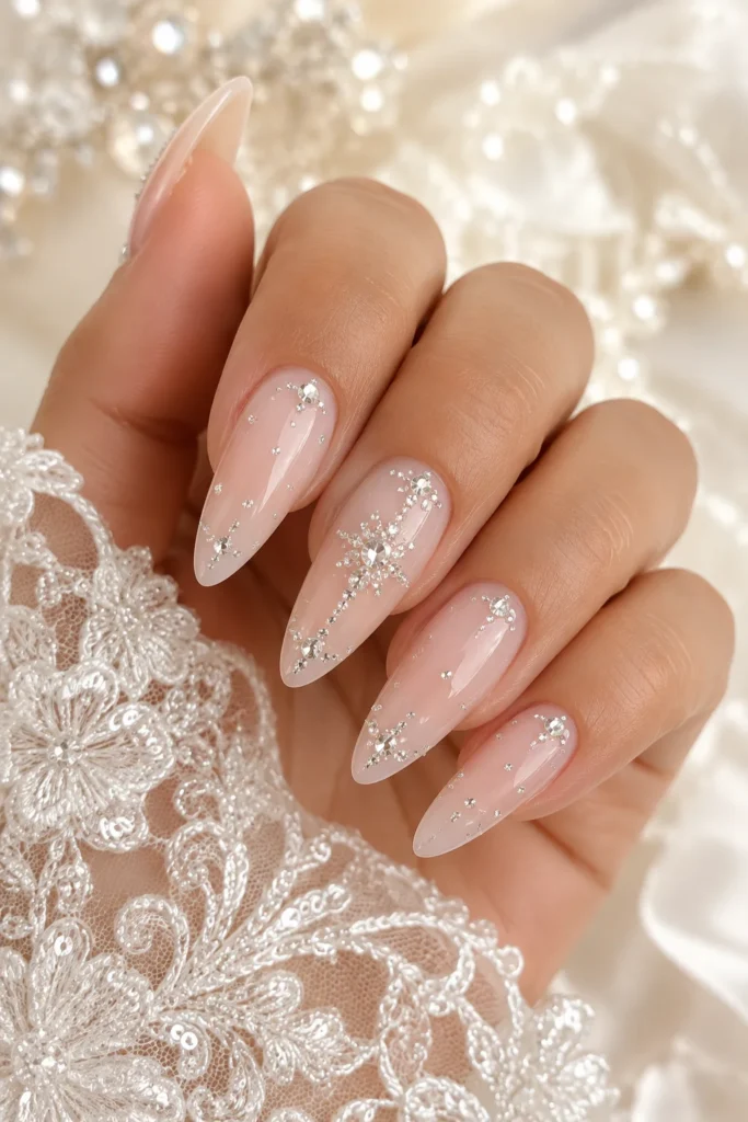 Fine crystal diamond shine bridal wedding nails