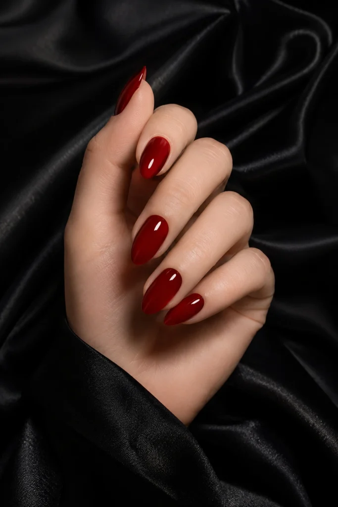 Classic red dip powder nails for any occasion.