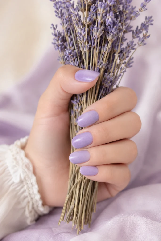 Soft lavender dip powder nails for everyday.