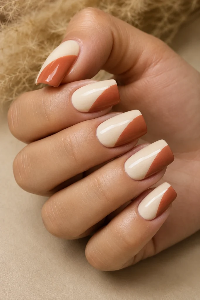 Two-tone color block dip powder nail design