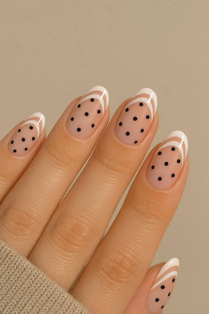 Double line French tips with polka dot accents