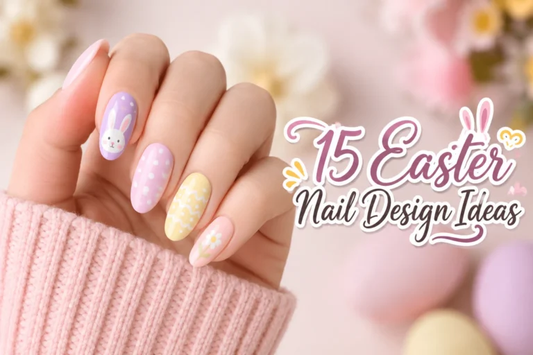 Pastel Easter nail designs displayed in a row.