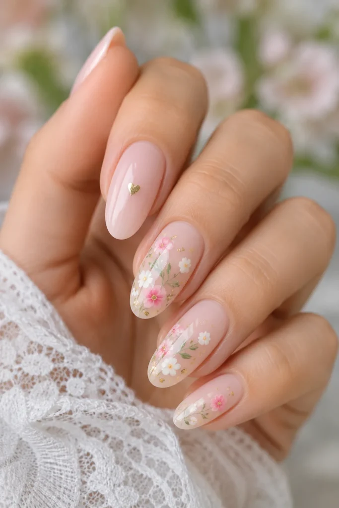 Floral nail art delicate spring baby shower manicure design