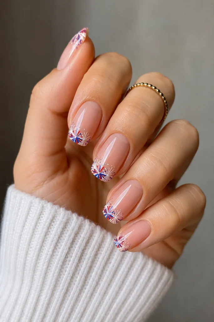 French manicure nails with colorful firework tip accents