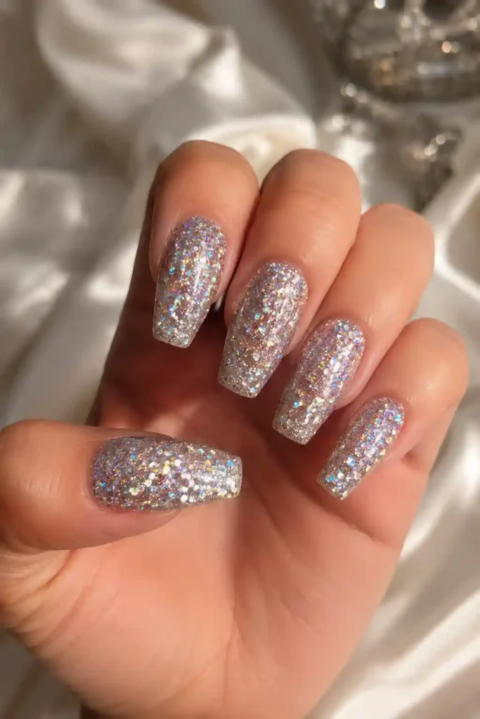 Full coverage sparkling glitter bling nails for special occasions