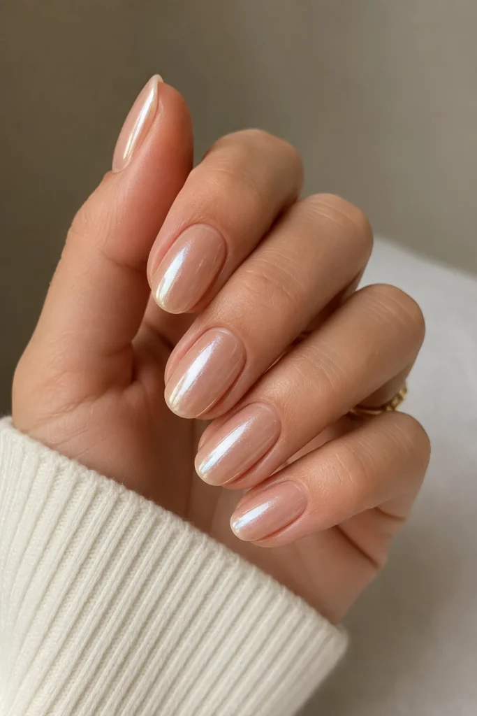 Pearl chrome glazed donut nail finish