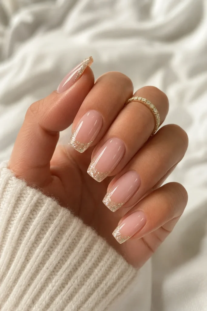 Sparkly glitter french tip nail design