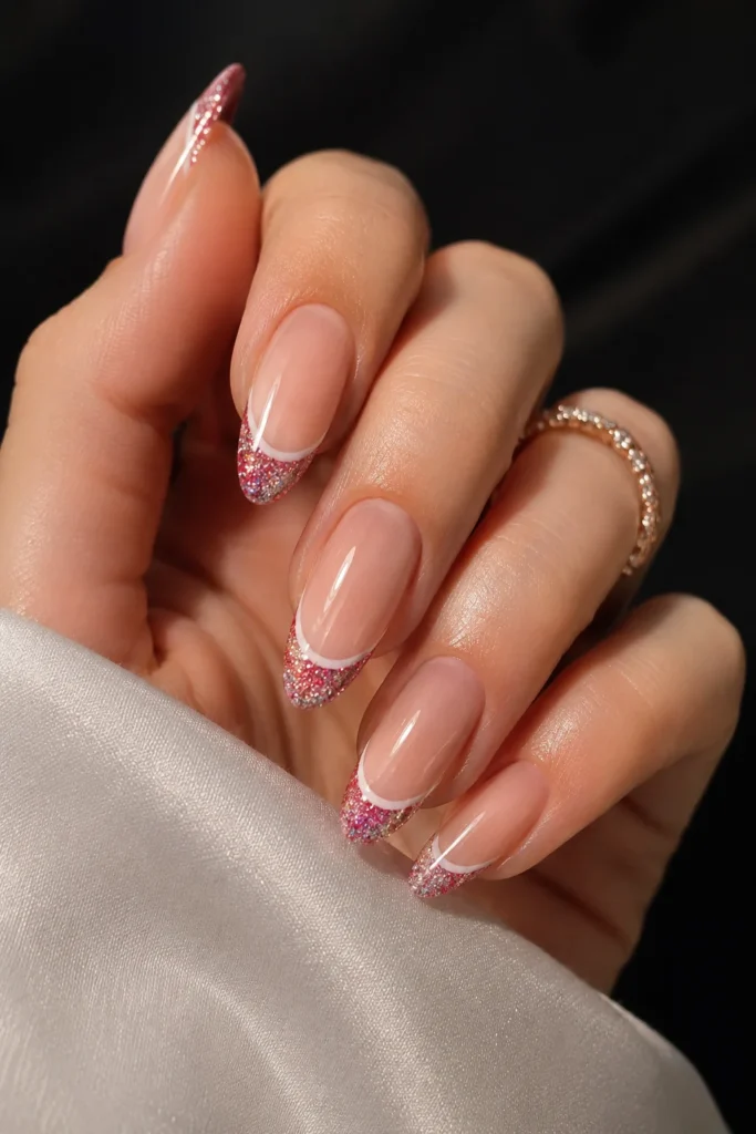 Sparkling glitter French tips for Valentine's celebrations 