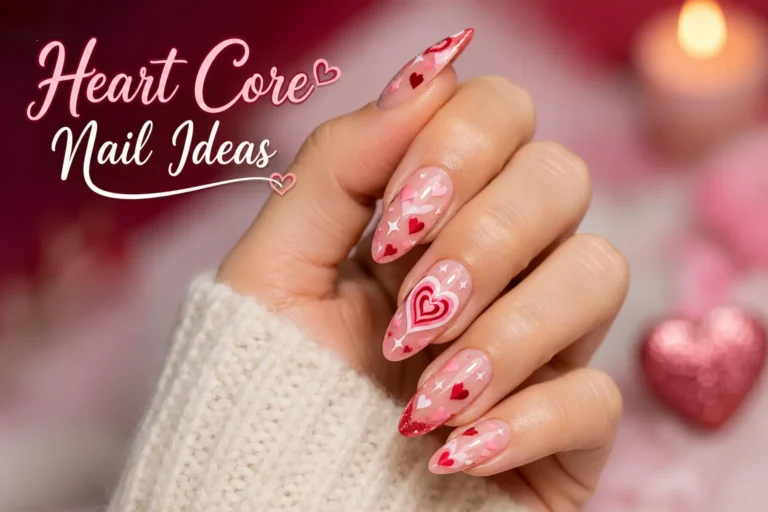 Heart core nail ideas with romantic heart nail art