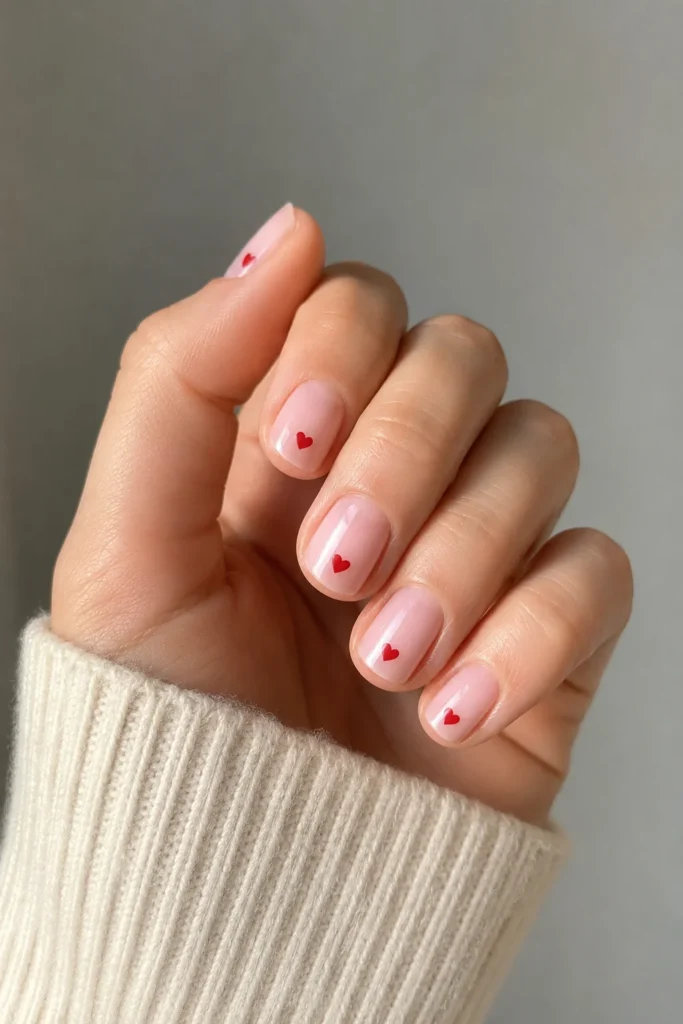 short nails with tiny heart accents everyday design
